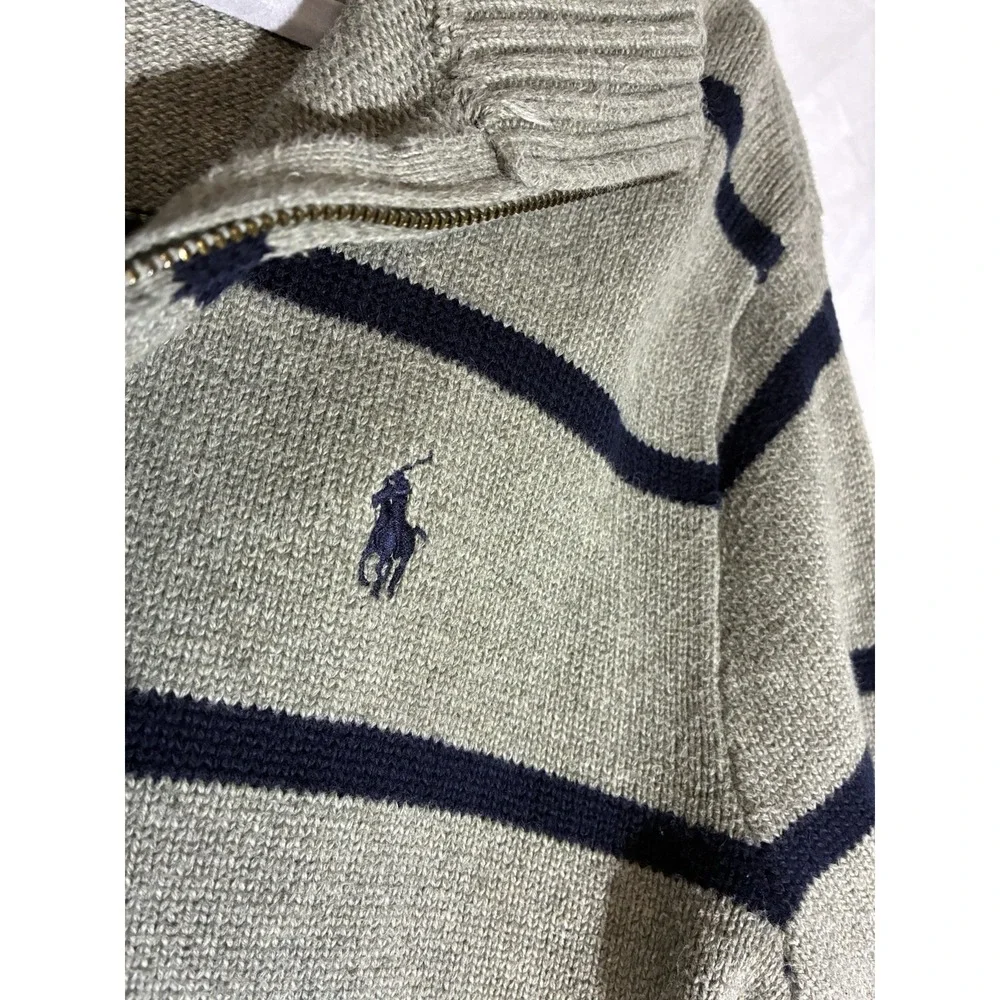 Polo Ralph Lauren Mens Gray Quarter Zip Pullover Pony Logo Striped L